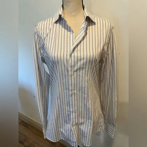 Zara Striped Button Front Dress Shirt Pin Striped Blue and White  SZ S Collared